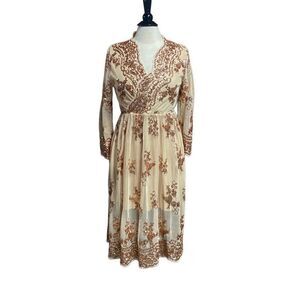 Tan & Bronze Sequin V-Neck Full Skirt Dress Size Medium NEW